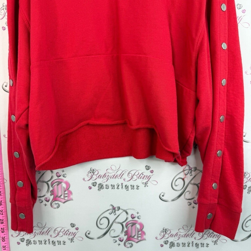 PINK Victoria's Secret sweater logo on back Red Button-Sleeve Cropped Sweatshirt - Picture 7 of 13